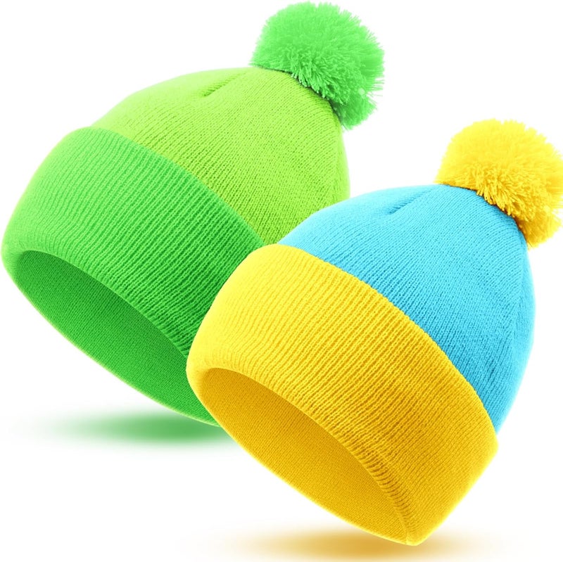 Shinymoon 2 Pcs Knit Pom Beanie Hat Halloween Character Cosplay Headwear Knitted Pompom Cuff Women Men's Winter Beanies - Image 2